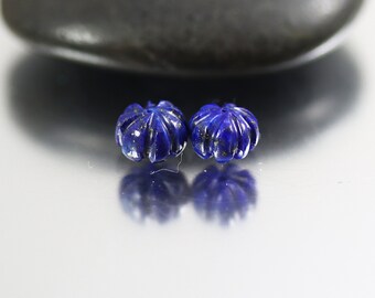 Lapis Lazuli Pumpkin Beads - Pair - Lapis Beads - 6.5 x 4.5mm