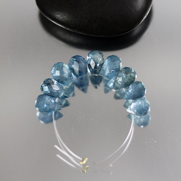 Brazilian Santa Maria Shaded Faceted Aquamarine Briolette Beads - 8 to 10mm - Aquamarine Beads - 9 Briolette Drops