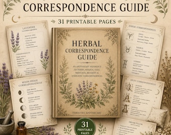 Herbal Correspondence Guide Printable PDF | Magical Herbs Encyclopedia | Herbalism for Beginners | Apothecary Grimoire | Witchcraft Guide