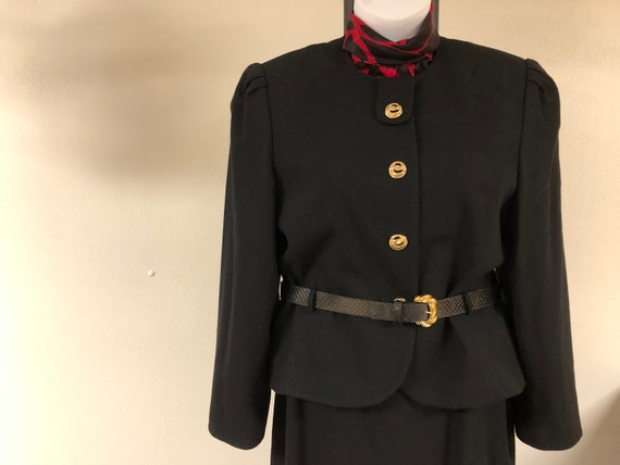 3 pc vtg black skirt suit, gold buttons black jack