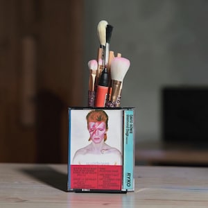 David Bowie Retro Cassette Tape Desk Organizer Unique Pencil holder Gift Makeup Brush Holder