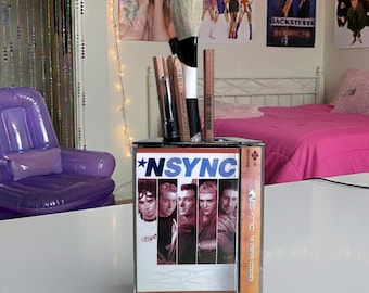 Retro NSYNC Cassette Tape Desk Organizer | Unique Pencil holder | Makeup brush holder  | 2000s Boy Band Nostalgia