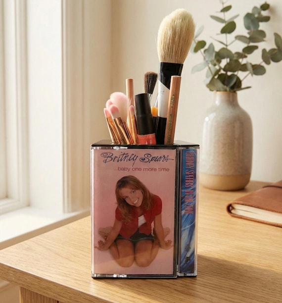 Retro Britney Spears Cassette Tape Desk Organizer | Unique Pencil holder | Makeup brush holder  | 2000s nostalgia