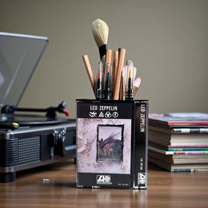 Led Zeppelin Retro Cassette Tape Desk Organizer Plant Pot  Pencil holder Gift