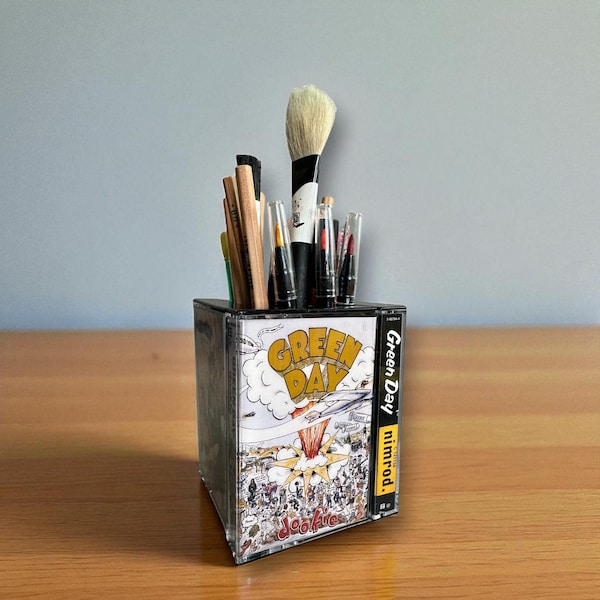 Retro Green Day Cassette Tape Desk Organizer Unique Pencil holder Brush holder Gift Dookie American Idiot Insomnia Nimrod