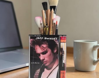 Jeff Buckley Retro Cassette Tape Desk Organizer Pen Pencil holder Gift Makeup Brush Holder