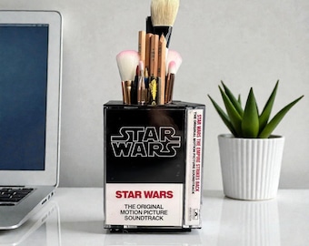 Vintage Star Wars Soundtrack Cassette Tape Desk Organizer, Unique Pencil & Brush Holder