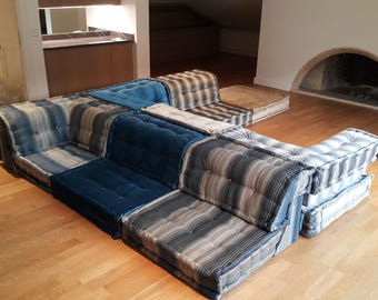 Handmade Modular Floor Sofa: Vintage Oriental Couch with Cushions, Mahjong Couch