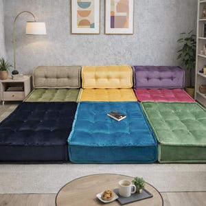 Colorful Floor Sofa: Boho Modular Cushions - Custom Size Available