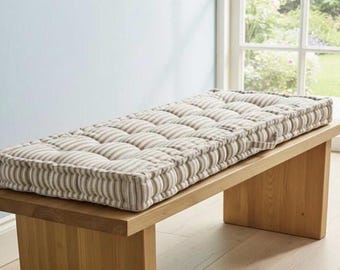 Tufted Cushion for Bench Seat, Custom French Style Seat Cushion Striped 19" Deep Seating Indoor 4 inches, 10 cm Cushion
