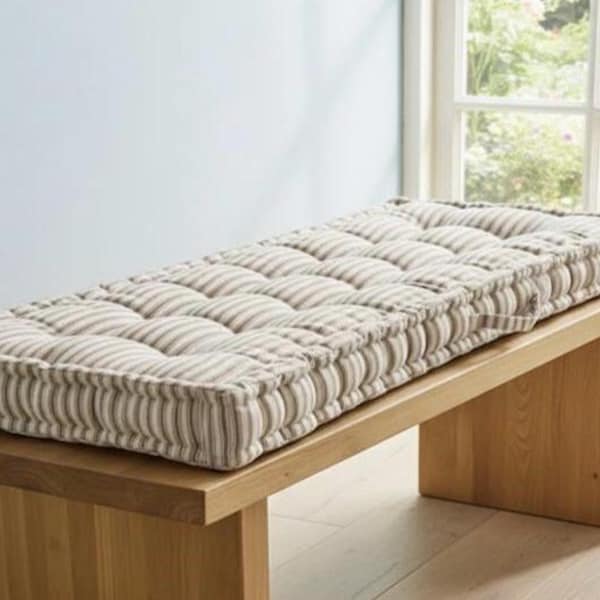 Getuft kussen voor zitbank, op maat gemaakt zitkussen in Franse stijl gestreept 19-inch diepe zitplaatsen binnen 4 inch, kussen 10 cm