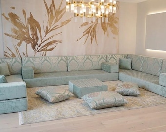 Arabic Majlis Sofa Set, U Shaped Floor Couch, Sectional Floor Sofa Seating, Oriental Arabic Sofa