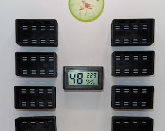 Magnetic holder / casing for thermometer and hygrometer. Digital. Isopod. Jumping spider. Praying mantis. Tarantula.