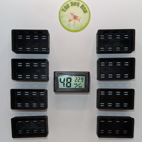 Magnetic holder / casing for thermometer and hygrometer. Digital. Isopod. Jumping spider. Praying mantis. Tarantula.