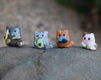 Customizable Poly Clay Kitty Cat Figurine Charm Avocado Cat