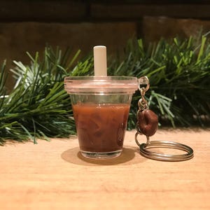 Liquid Iced Coffee Keychain, Coffee bean, Coffee Lovers Gift, Iced Mocha Latte