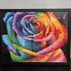 Completed Rose Diamond Art Wall Hanging in frame