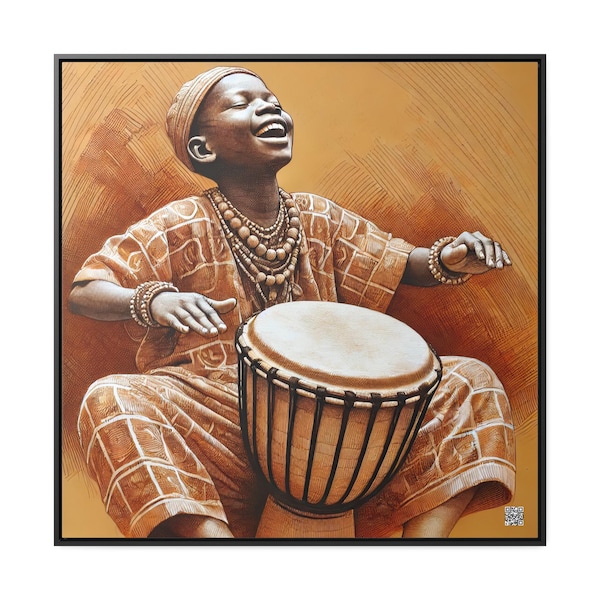 Djembe Joy #2 | African Drummer Boy | Modern African Wall Canvas Art