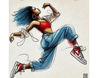Watercolor Hip Hop Girl Pose Matte Vertical Poster | Dance Art Print