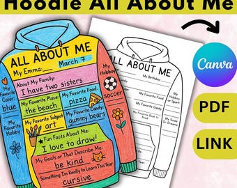 All About Me Hoodie Worksheet: Back to School Icebreaker Art Activity (Editable PDF)