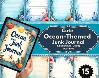 Ocean Junk Journal Pages: Blue Watercolor Scrapbook Paper (Digital Download, 15 Pages)
