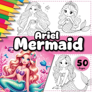 Cute 50 Printable Mythical Mermaid Coloring Pages For Adults & Kids, Little Mermaid Enchanted Underwater Coloring Sheets, Digital Download