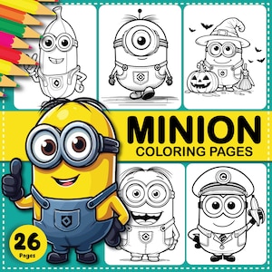 Słodkie 25 Minion Kolorowanki Dla Dzieci i Dorosłych, Proste I Łatwe Arkusze Kolorowanek Z Filmami Animowanymi, Natychmiastowe Pobieranie