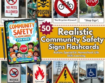 Community Safety Signs Flashcards: Life Skills Learning (PDF & PNG Files
