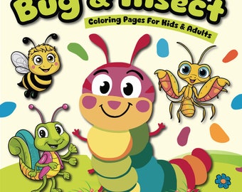 Bug and Insects Coloring Book, Stress Relief (Digital Download)