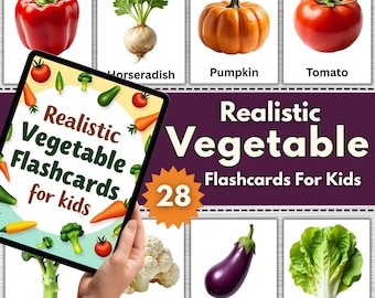 Realistic Vegetable Flashcards – 28 Montessori-Inspired Printable Cards – Educational Food Vocabulary for Kids, Homeschool, ESL