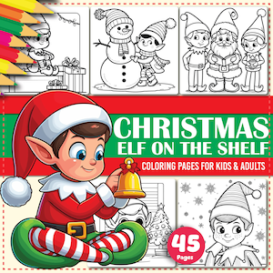 45 páginas para colorir de elfos na prateleira para imprimir para crianças e adultos, folhas para colorir de atividades de Natal, presentes para amantes, download digital