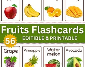 Tarjetas de frutas: 56 tarjetas de nomenclatura Montessori imprimibles (descarga digital)