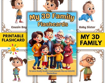 Family Flashcards: 3D-cartoonwoordenschatkaarten (afdrukbaar pdf)