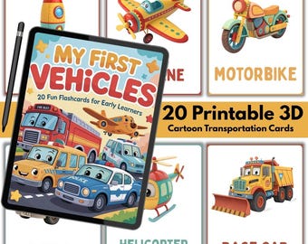 Vehicle Flashcards: 3D Cartoon Transportation Cards for Toddlers (PDF)