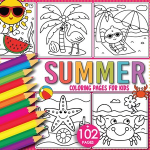 Cute Summer Vibes Coloring Pages Gift for Kids | Bold & Easy Printable 102 Instant Download PDF | Big Coloring Sheets And Clip Art