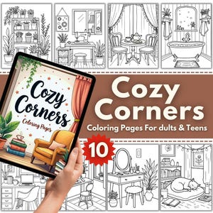 Cozy Hygge Coloring Pages: Relaxation Scenes (PDF & PNG Downloadable Worksheets)