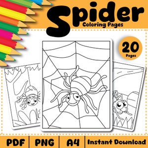 Cute 20 Printable Spider Coloring Pages For Kids & Adults, for Relaxation And Stress Relief Featuring a Variety of Spiders, Instant Download