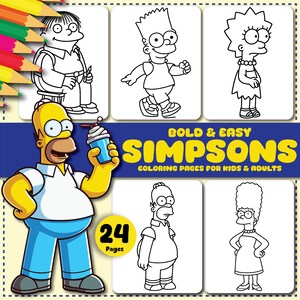 24 do wydrukowania kolorowanki Simpsons dla dzieci i dorosłych, odważne i łatwe kolorowanki z kreskówek filmowych, prezenty dla miłośników, natychmiastowe pobieranie