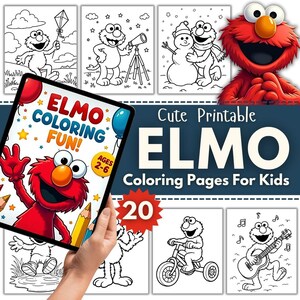 Zestaw kolorowanek Elmo - 20 zabawnych arkuszy do wydrukowania dla dzieci | Pobieranie cyfrowe | Inspirowane Ulicą Sezamkową rysunki liniowe dla maluchów, miłośników Elmo
