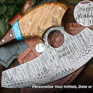 Handmade Damascus Ulu Knives ,Damascus Chef knives Hand forge Real Damascus Steel Knives Personalized gifts for unisex, Christmas Gifts USA