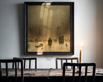 Vintage winter art | winter painting | snowscape | vintage cityscape | snowstorm painting | winter landscape | vintage wall art