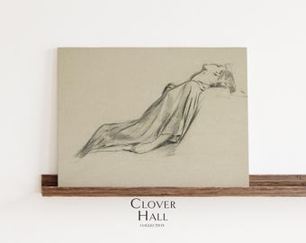 Vintage woman sketch | neutral figure drawing | vintage drawing | minimalist sketch | elegant figure drawing