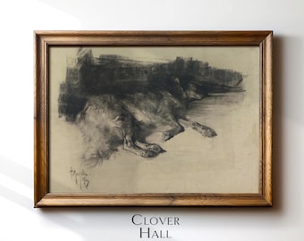 Vintage Dog Sketch | vintage dog portrait |vintage sketched dog art | dog sketch | golden retriever print | sleeping dog art print
