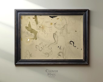 Vintage Swan Sketch | swan studies | vintage sketch art | vintage drawing of swans | swan drawing | swan sketches | neutral wall art