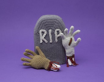 Headstone and severed hand amigurumi crochet pattern