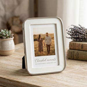 Stainless steel mirror frame, lychee patterned leather, 6-inch 7-inch frame for living room decoration, free photo printing available