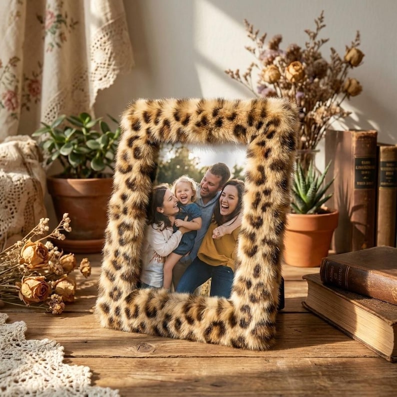 Faux Fur Leopard Print Picture Frame | Fluffy Animal Print Photo ...