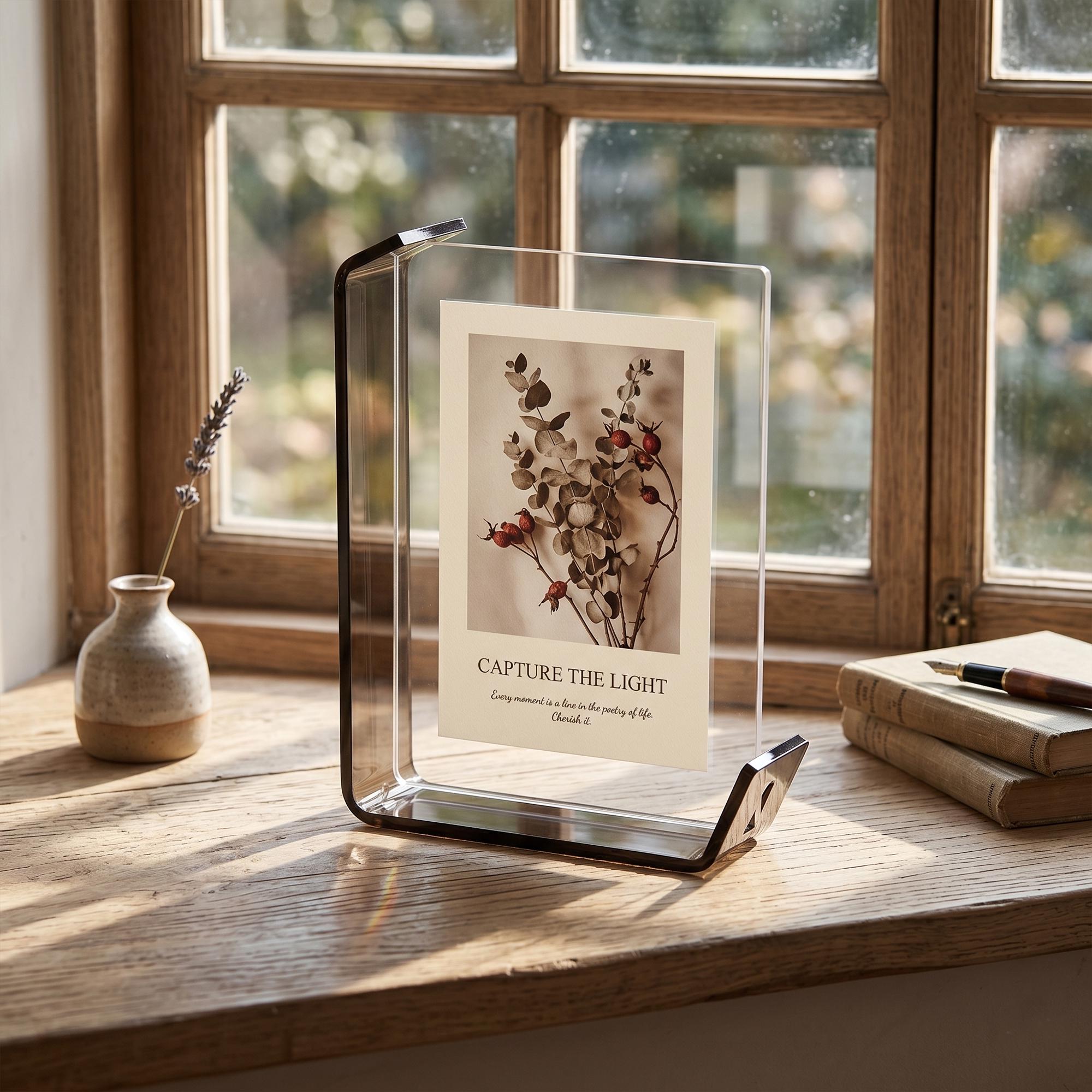 Modern L-shaped Acrylic Photo Frame | Colorful Daylight Display