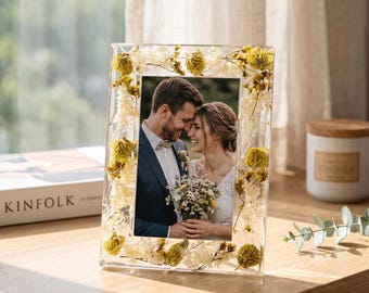Creatieve handgemaakte transparante fotolijst met gedroogde bloemen, podium van 5-6-7 inch, decoratie voor thuis en bruiloft, muurdecoratie