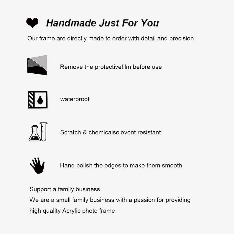 Peut inclure: Fond blanc avec texte : &laquo; Handmade Just For You &raquo;. Caract&eacute;ristiques : &eacute;tanche, r&eacute;sistant aux rayures et bords polis &agrave; la main. Le produit est fabriqu&eacute; sur commande avec pr&eacute;cision et soutient une entreprise familiale.